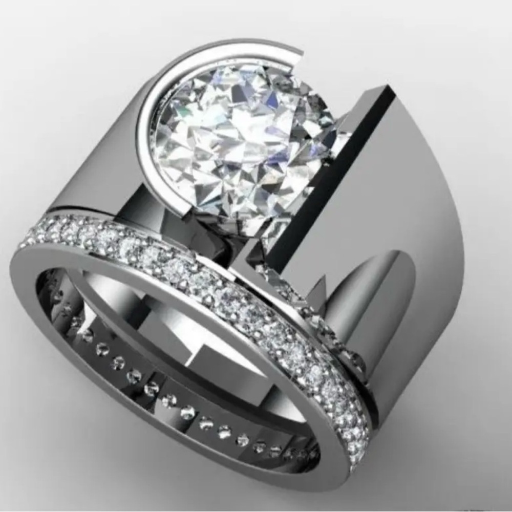 Sterling Silver set of 2 bands Ring with Cubic Zirconia size 12